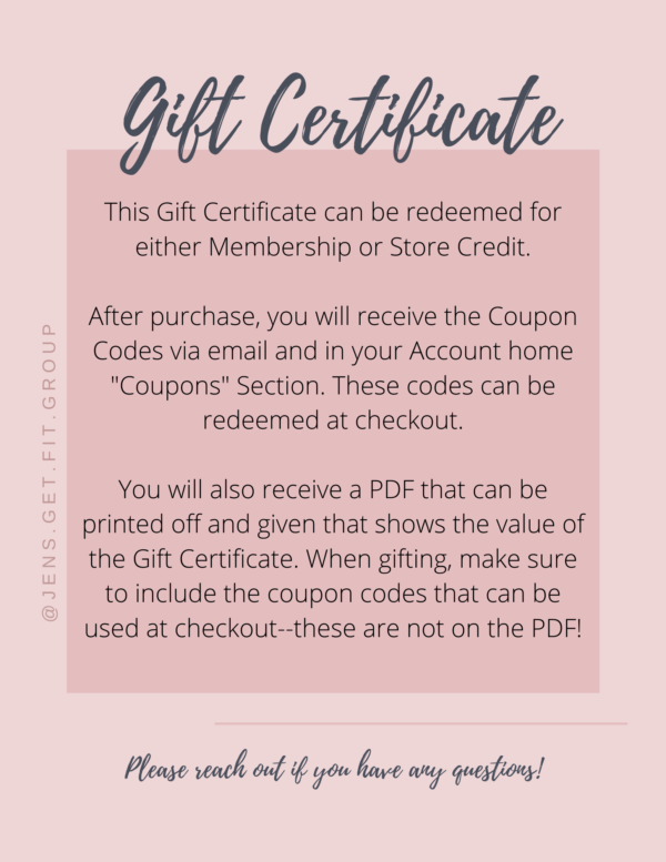 Gift Certificate Instructions